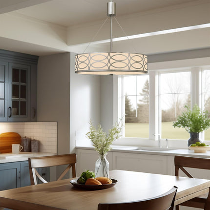 Sienna 19" 3-Light Metal Drum Chandelier + Glass Diffuser, Brushed Nickel Finish
