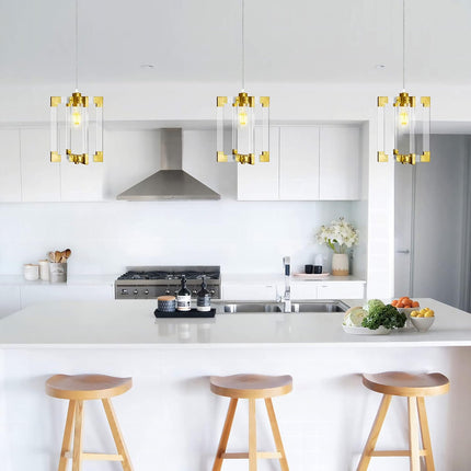 Gold Pendant Light Fixtures with Brushed Brass Finish,1-Light Modern Linear Chandelier Light Fixture for Dining Room,Kitchen Island,Living Room,Bathroom,Bedroom