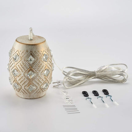 Hanging Lights with Plug in Cord, Boho Plug in Pendant Light 16 FT Cord, White Crysta Hanging Pendant Light Dimmable for Bedroom,Living Room,Dining Room,Corner