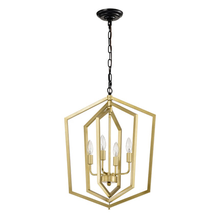 4-Light Farmhouse Kitchen Chandeliers, Vintage Cage Light Fixture Adjustable Height Chandeliers For Dining Room Hallway Foyer Entryway E12 Bulbs Not Included-GOLD MATTE BLACK