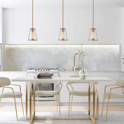 1-Light Gold Modern Pendant Lighting Contemporary Hanging Light Fixture with Clear Glass Shade for Kitchen Foyer Hallway