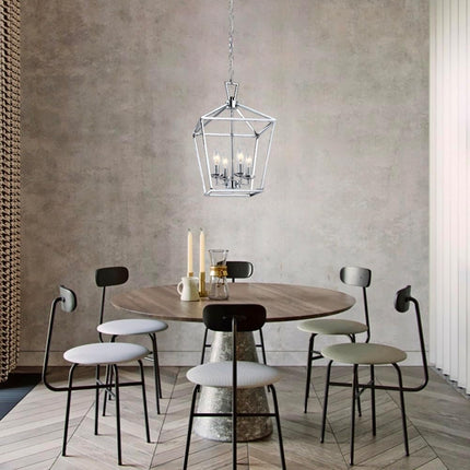 4-Light Chrome Pendant Light Modern Lantern Chandelier Light Fixture Adjustable Height Hanging Ceiling Light for Dinning Table Foyer Kitchen Island