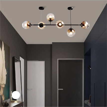 Modern 6-Light Hanging Light Glass Ball Pendant Light Kitchen Island Linear Pendant Light Dining Room Chandelier for Iving Room Dining Hall
