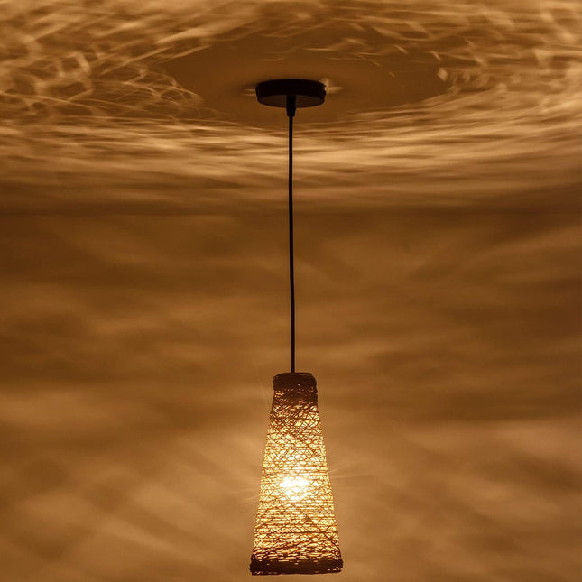 Woven Pendant Lighting, Modern Boho Brown Mini Pendant Lighting Fixture for Kitchen Dining Room Bedroom