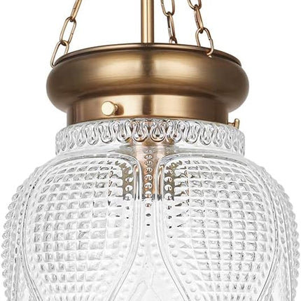 DSMJFU Brass Gold Glass Ceiling Pendant Light Kitchen Island Lighting Farmhouse Vintage Pendant Light Hanging Light Fixture for Dining Room, Entryway, Sink, Breakfast Nook