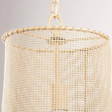 9.84 In. 1-Light Beige Cylindrical Mini Hanging Pendant Light with Woven Rope Shade
