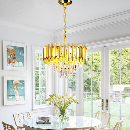 16'' Modern Crystal Chandelier Pendant Light 3-Tier Gold Chandelier Light Fixture Raindrop Modern Chandelier for Dining Room Kitchen Island Living Room Foyer