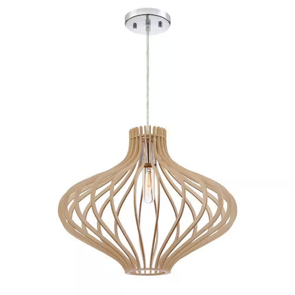 Sanaa 60-Watt 1-Light Kula Wood Tropical Pendant Light with Wood Shade and No Bulbs Included
