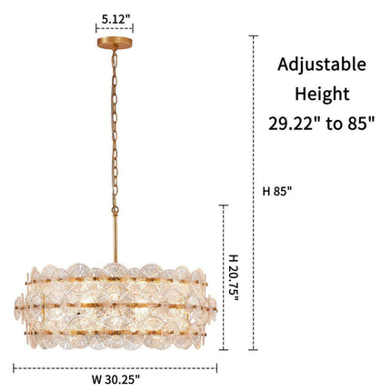 6-Light Distressed Gold Glam Chandelier, DIY Island Pendant Light with Hand-Made Glass Discs