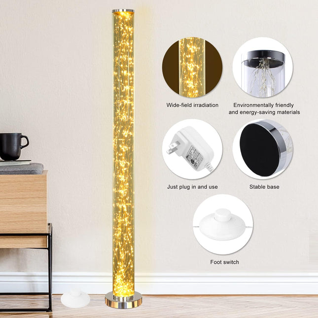 Modern Living Column Floor Lamp, LED Corner Standing Tube Floor Lamp, Decorative Elegant Design Metal Exposed Rope Floor Lamp for Living Room, Bedroom, Office, Christmas, Wedding