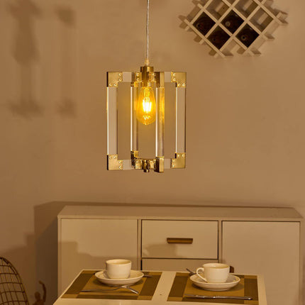 Gold Pendant Light Fixtures with Brushed Brass Finish,1-Light Modern Linear Chandelier Light Fixture for Dining Room,Kitchen Island,Living Room,Bathroom,Bedroom