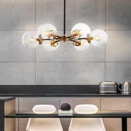 Caleb 6-Light Black and Brass Cluster Pendant Light with Clear Glass Shades