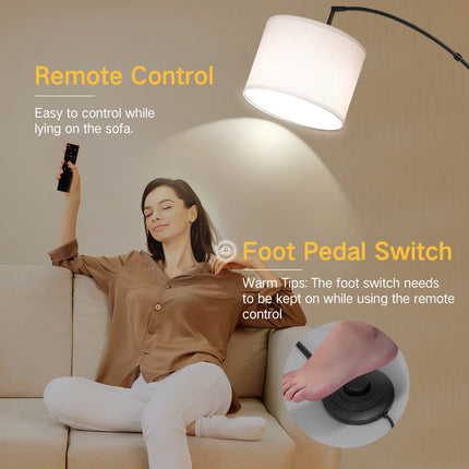 81" Arc Floor Lamp with Remote, 4 Color Temperatures LED Dimmable Modern Standing Lamps, Adjustable Linen Shade Tall Lamp for Living Room, Bedroom (Black+White Shade)