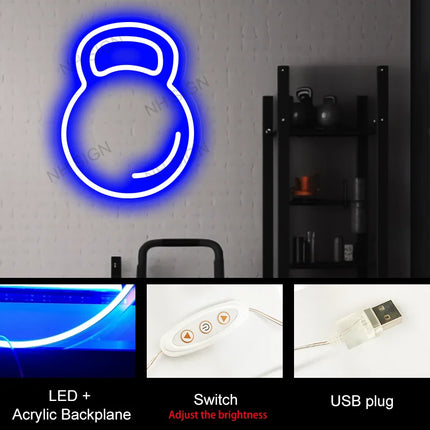 Kettlebell Neon Signs For Wall Decor,Led Neon Lights For Home,Bedroom Decor,Gym Decor,Sports,Club,Party Bar,Fitness Club