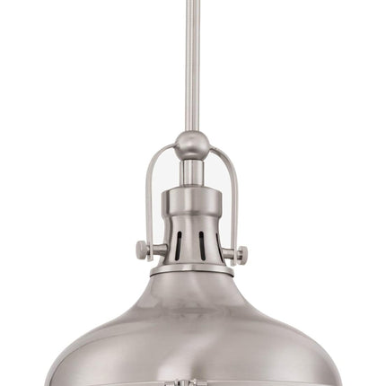 Beacon 11" Industrial Farmhouse Pendant Light with round Fresnel Glass Lens, Adjustable Hanging Height, Brushed Nickel Finish