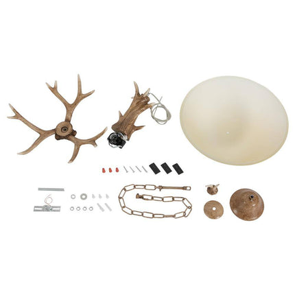 3-Light Brown Retro Resin Antler Pendant Light with Frosted Glass Bowl Shade