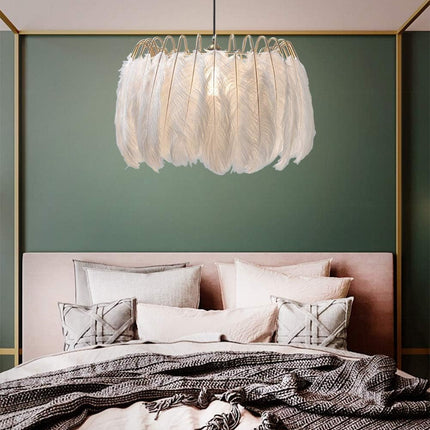 Lighting Nordic White Feather Chandelier Minimalist Decor Pendant Light Beautiful Adjustable Hanging Light for Bedroom Girls Room (Large)