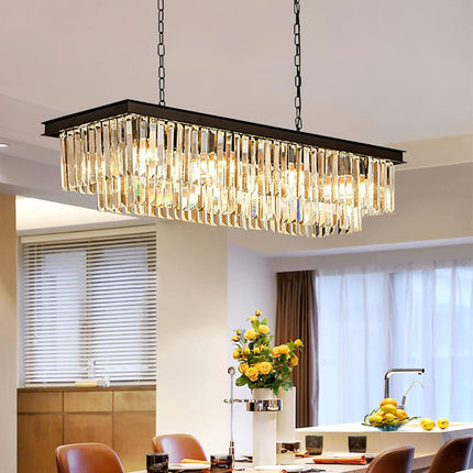 Crytal Chandeliers Rectangular Pendant Light Fixture Black Chandelier with K9 Crystal