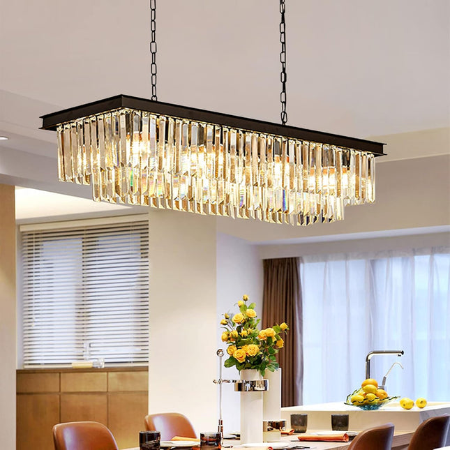 Crytal Chandeliers Rectangular Pendant Light Fixture Black Chandelier with K9 Crystal