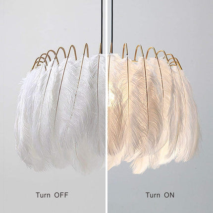 Lighting Nordic White Feather Chandelier Minimalist Decor Pendant Light Beautiful Adjustable Hanging Light for Bedroom Girls Room (Large)
