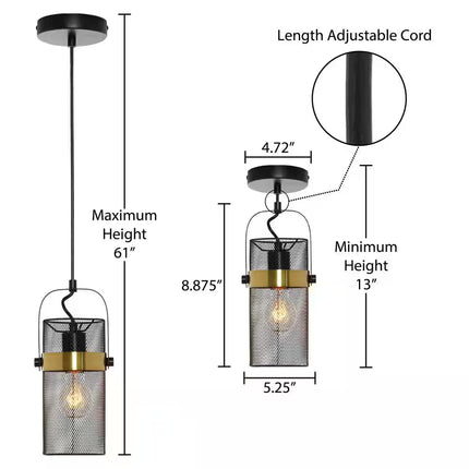 Hodge 5.25 In. 1-Bulb Black Metal Pendant Light with Black Mesh Drum Shade