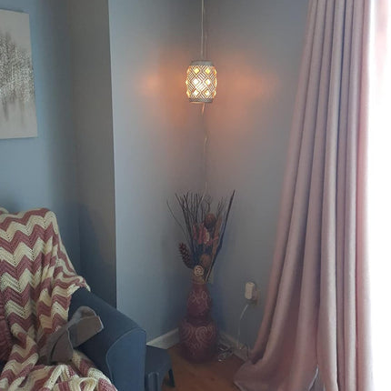 Hanging Lights with Plug in Cord, Boho Plug in Pendant Light 16 FT Cord, White Crysta Hanging Pendant Light Dimmable for Bedroom,Living Room,Dining Room,Corner