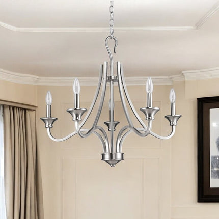 Silver Candle Style Five Light Metal Dimmable Chandelier