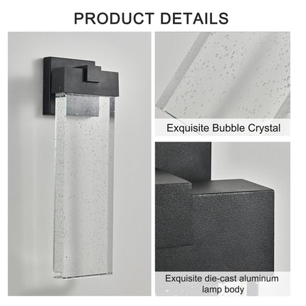 Modern Outdoor Wall Light Fixture, Weatherproof LED Wall Sconce with Bubble Crystal, Black Finish, Up and Down Lighting