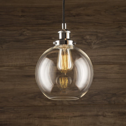 Primo Large Chrome Glass Globe Pendant Light Fixture Farmhouse Pendant Lighting for Kitchen Island Mid Century Modern Ceiling Light Clear Glass Shade, UL Listed