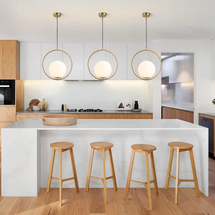 Mid Century Modern 1-Light Globe Pendant Light Large Brushed Gold Hanging Light Minimalist round Pendant Lighting White Glass Globe Ball Pendant Light Kitchen Island Lighting