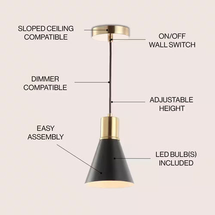 Apollo 6 In. 1-Light Black/Brass Gold Metal LED Pendant Light