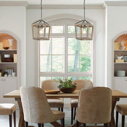 2024 Updated Farmhouse Pendant Lighting for Kitchen Island, 1-Light Wood & Black Metal Rustic Lantern Pendant Light Fixture Ceiling Hanging, Small Chandeliers for Dining Room Entryway Foyer Bedroom