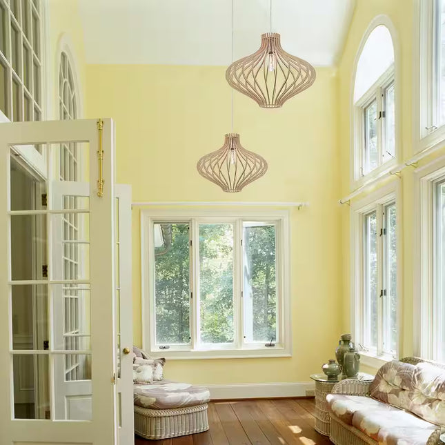 Sanaa 60-Watt 1-Light Kula Wood Tropical Pendant Light with Wood Shade and No Bulbs Included