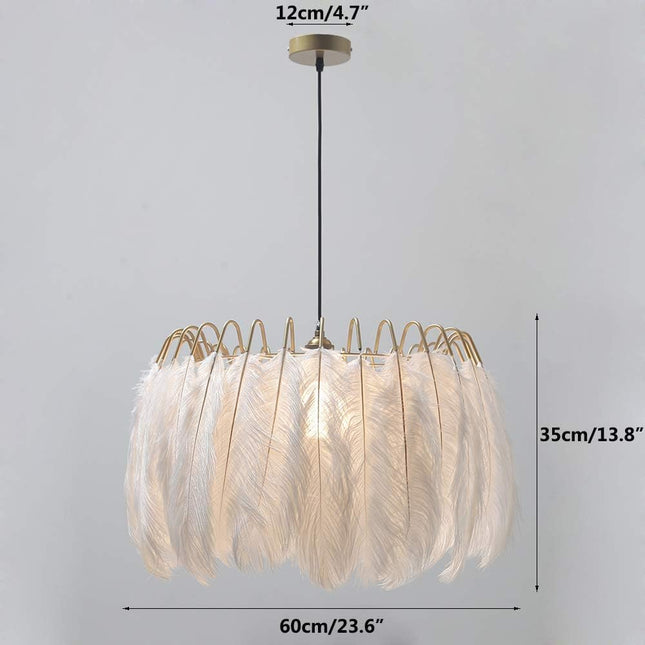 Lighting Nordic White Feather Chandelier Minimalist Decor Pendant Light Beautiful Adjustable Hanging Light for Bedroom Girls Room (Large)