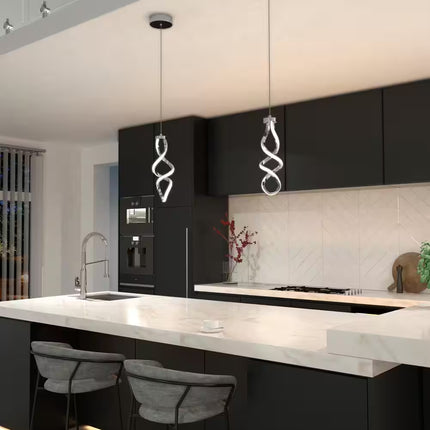 Swirl 13-Watt 1 Light Chrome Modern Integrated LED Mini Pendant Light Fixture for Kitchen Island