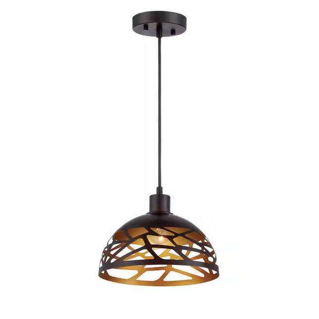 Nalu 60-Watt 1-Light Kukui Bronze Tropical Pendant Light with Metal Shade and No Bulbs Included