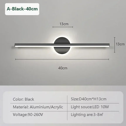 Modern LED Mirror Lamp 40/55cm Wall Light Bathroom Toilet Black Gold Long Strip Fixture Home Decor Led Lighting Lamps Lustre