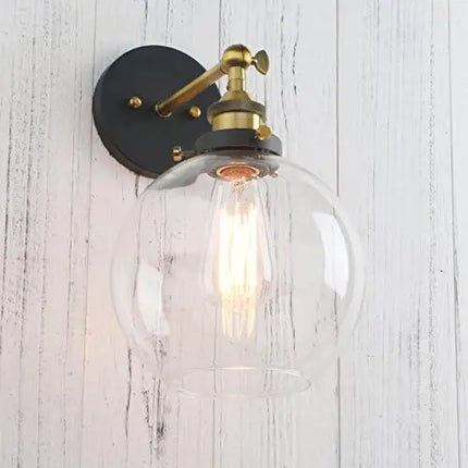 Sconce Vintage Industrial 1-Light Rustic  Mount Light Fixture with 7.9" Round Clear Glass  Shade (Antique)