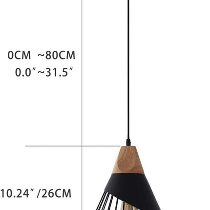 Modern Black Pendant Light over Kitchen Island, Adjustable Wood Hanging Light Fi