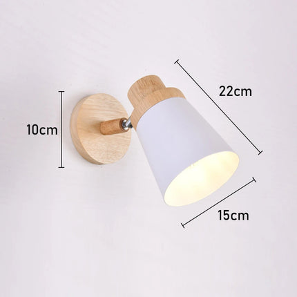 Nordic Wooden Wall Lights Bedside Lamp Modern Wall Sconce for Bedroom Reading White Lampshade Steering Head E27 Home Lighting