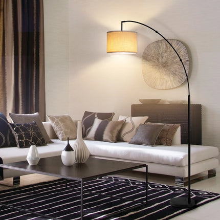 81" Arc Floor Lamp with Remote, 4 Color Temperatures LED Dimmable Modern Standing Lamps, Adjustable Linen Shade Tall Lamp for Living Room, Bedroom (Black+White Shade)