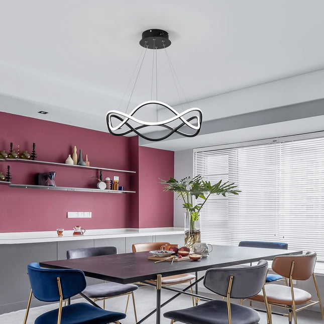 Modern LED Pendant Light, Dimmable LED Chandelier Lighting Fixture with Remote, Adjustable Hanging Pendant Light Ring LED Chandelier for Dining Living Room Kitchen Island (52W Black)