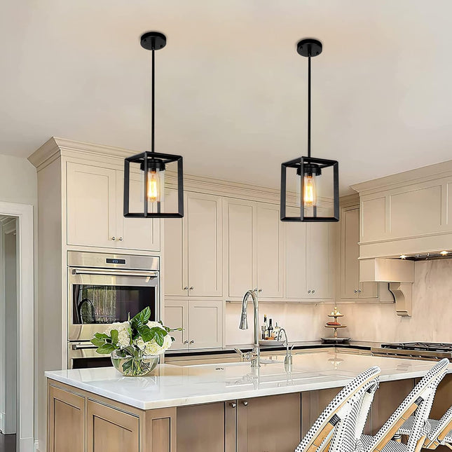 Farmhouse Pendant Light, 1 Light Black Cage Hanging Pendant Lighting Fixtures with Clear Glass Shade Modern Chandelier Ceiling Hanging for Kitchen Island,Dining Rooms,Hallway,Entryway