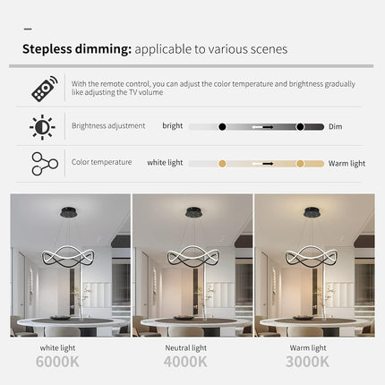 Modern LED Pendant Light, Dimmable LED Chandelier Lighting Fixture with Remote, Adjustable Hanging Pendant Light Ring LED Chandelier for Dining Living Room Kitchen Island (52W Black)