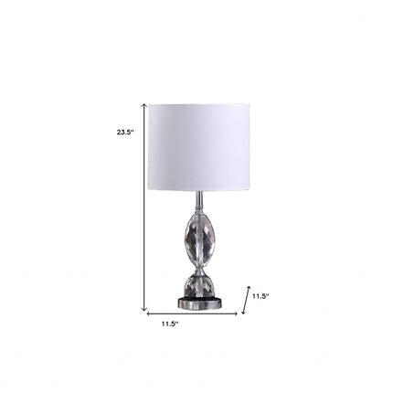 24" Silver Crystal Standard Table Lamp With White Shade