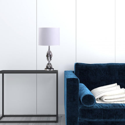 24" Silver Crystal Standard Table Lamp With White Shade