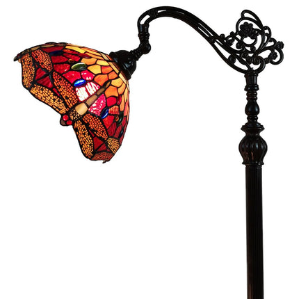 61" Black And Red Torchiere Floor Lamp With Red Dragonfly Glass Dome