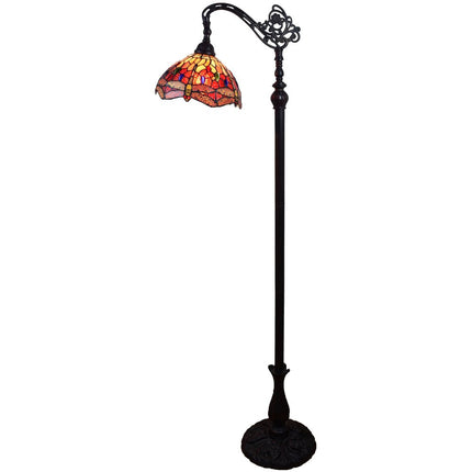 61" Black And Red Torchiere Floor Lamp With Red Dragonfly Glass Dome