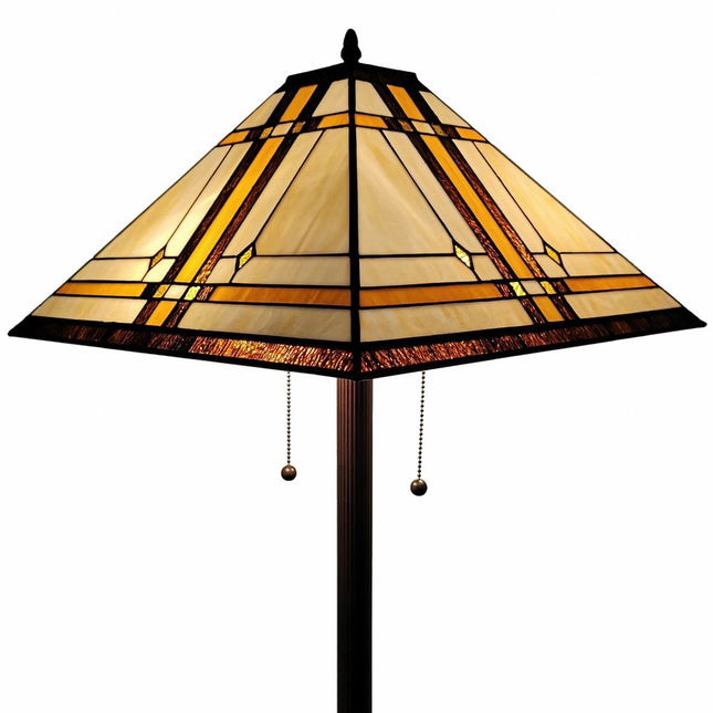 62" Brown And White Two Light Floor Lamp With Brown And White Glass