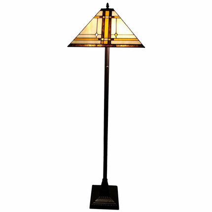 62" Brown And White Two Light Floor Lamp With Brown And White Glass
